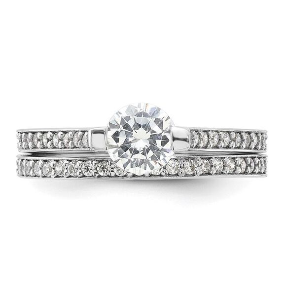 Kazi Luxury Sterling Silver Rhodium-plated CZ Eternity Engaget Ring and Band Set - Picture 4 of 6